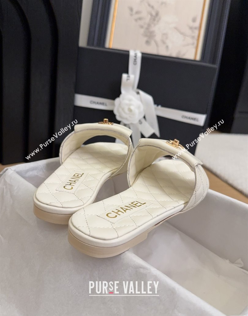 Chanel Lambskin Flat Slides Sandal with CC Foldover White 2025 CH041606 (MD-250416051)