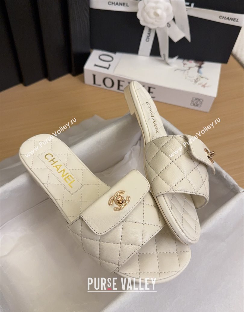 Chanel Lambskin Flat Slides Sandal with CC Foldover White 2025 CH041606 (MD-250416051)