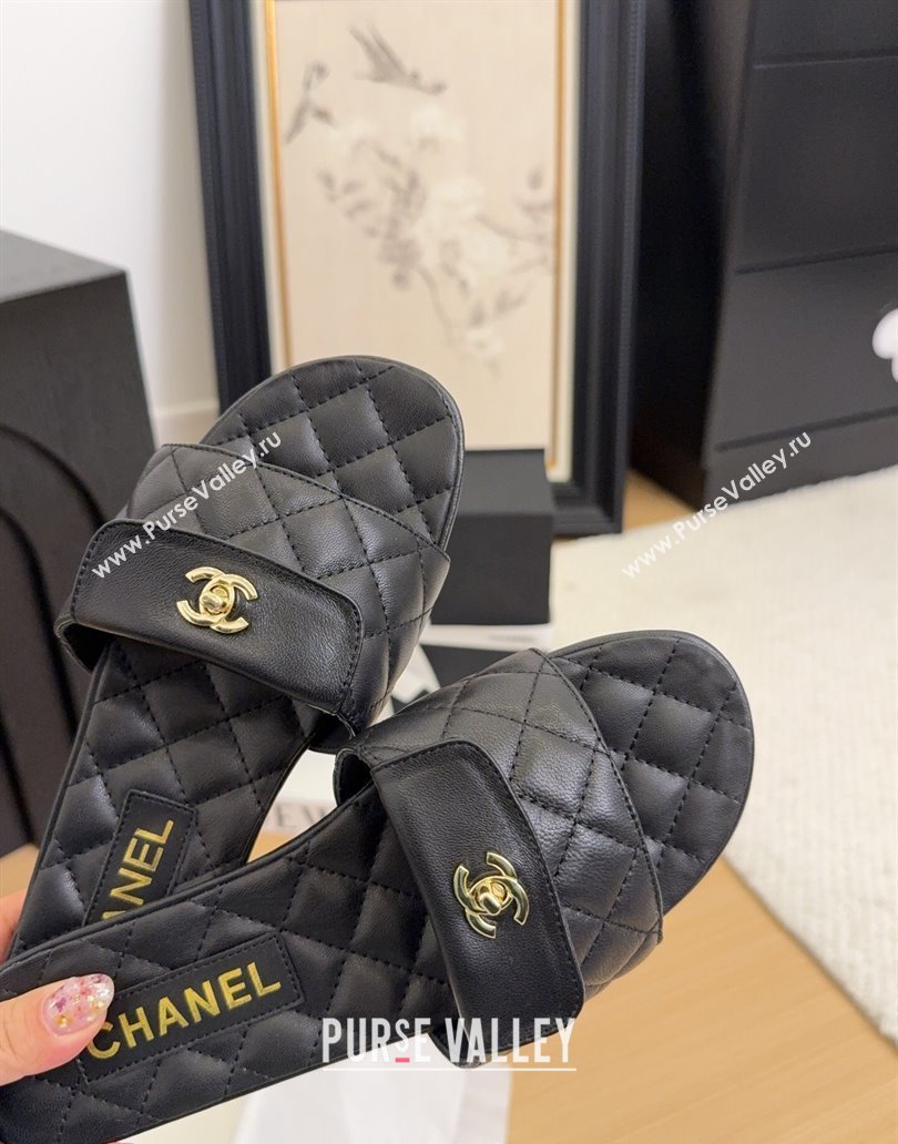 Chanel Lambskin Flat Slides Sandal with CC Foldover Black 2025 CH041606 (MD-250416052)