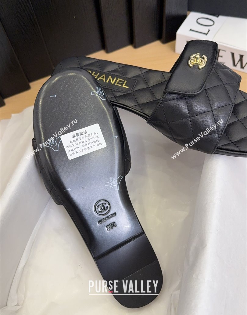 Chanel Lambskin Flat Slides Sandal with CC Foldover Black 2025 CH041606 (MD-250416052)