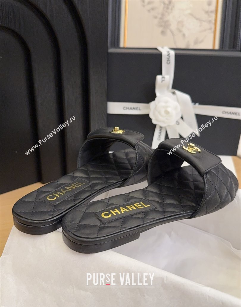 Chanel Lambskin Flat Slides Sandal with CC Foldover Black 2025 CH041606 (MD-250416052)