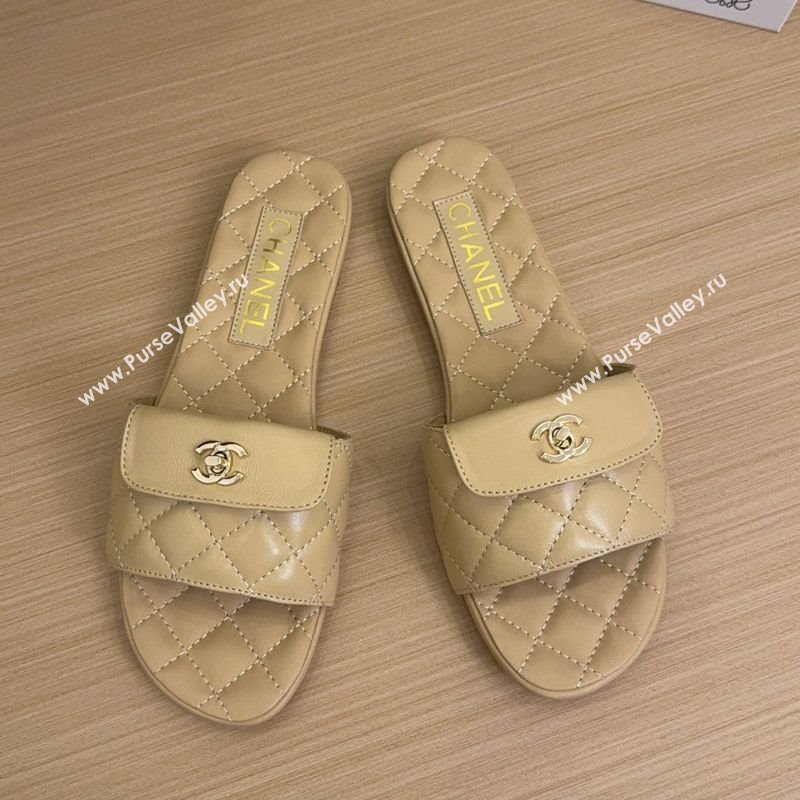 Chanel Lambskin Flat Slides Sandal with CC Foldover Beige 2025 CH041606 (MD-250416053)