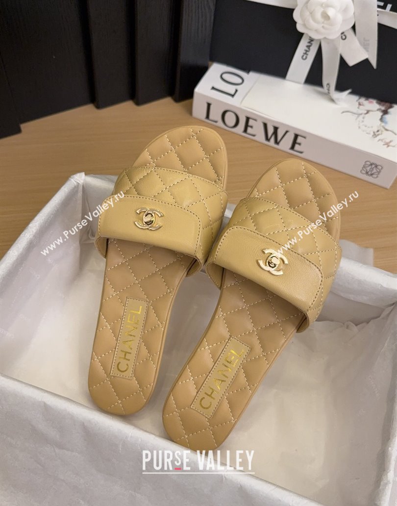 Chanel Lambskin Flat Slides Sandal with CC Foldover Beige 2025 CH041606 (MD-250416053)