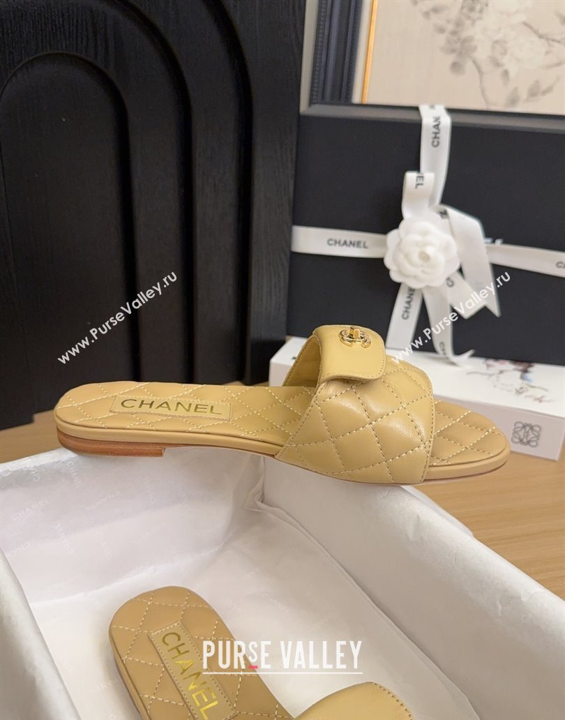 Chanel Lambskin Flat Slides Sandal with CC Foldover Beige 2025 CH041606 (MD-250416053)