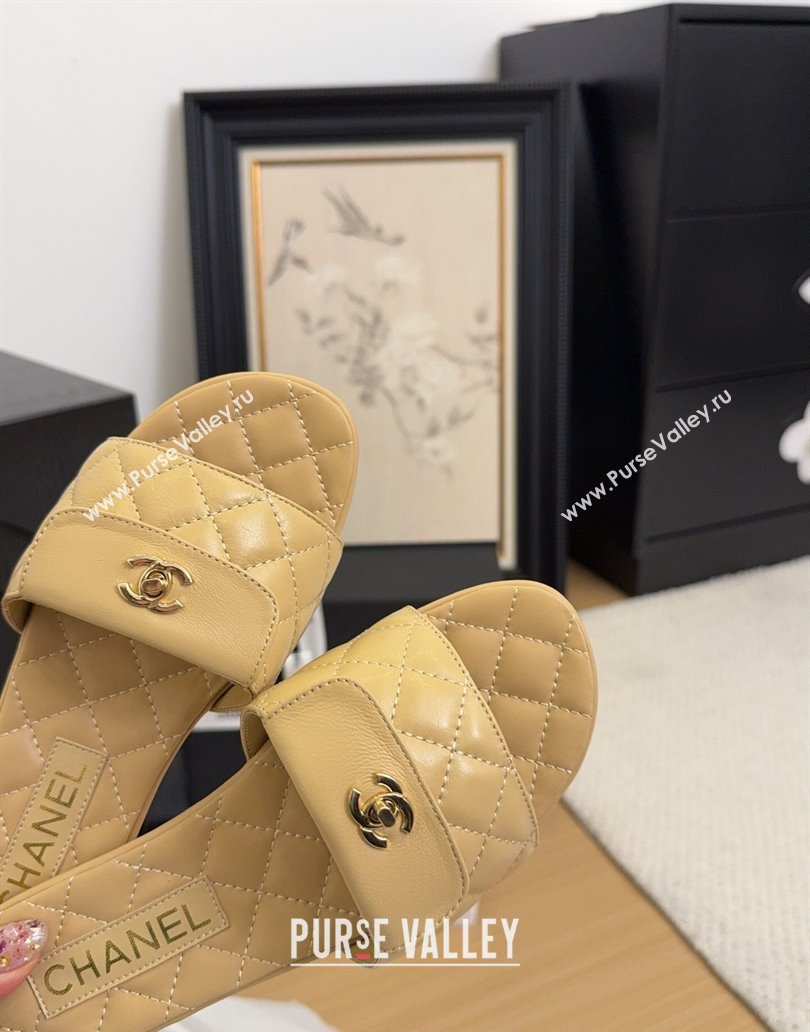Chanel Lambskin Flat Slides Sandal with CC Foldover Beige 2025 CH041606 (MD-250416053)