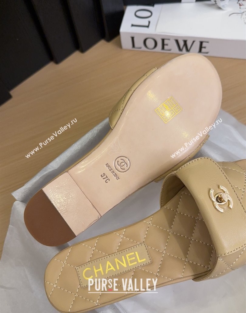 Chanel Lambskin Flat Slides Sandal with CC Foldover Beige 2025 CH041606 (MD-250416053)