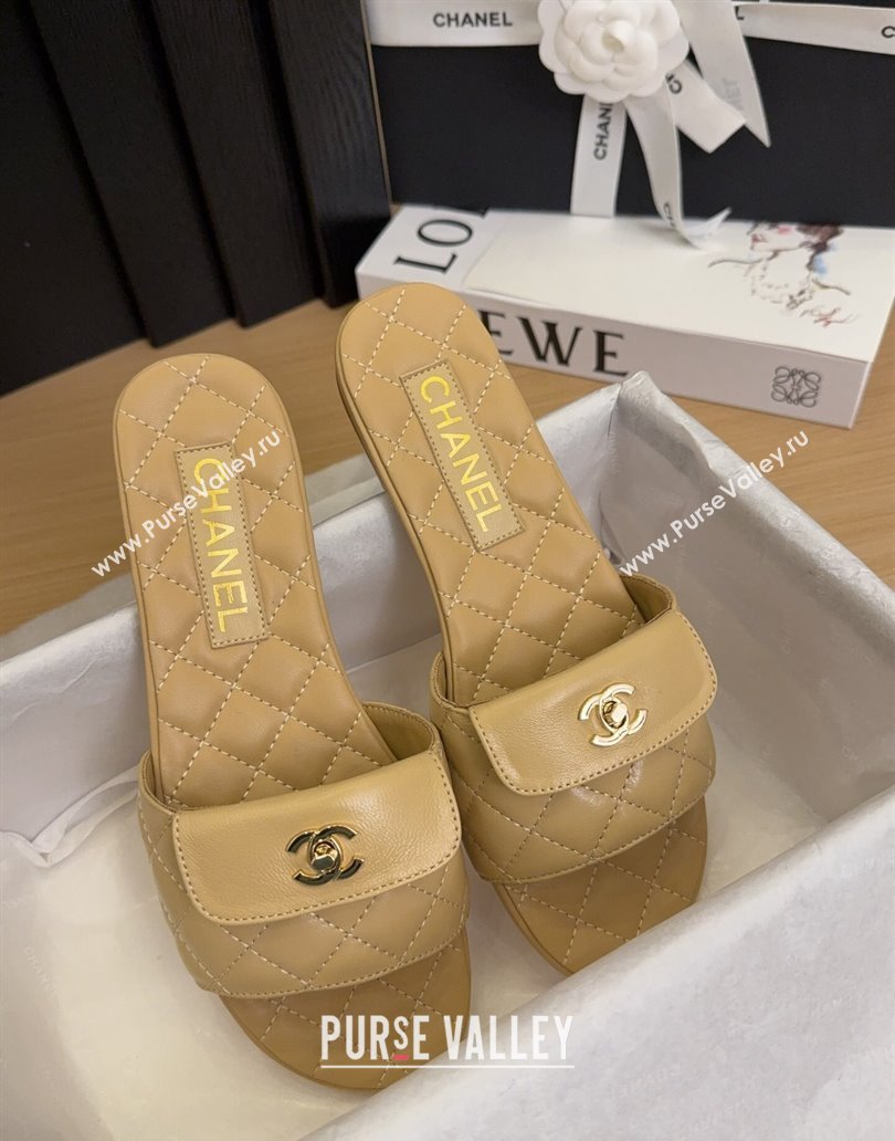 Chanel Lambskin Flat Slides Sandal with CC Foldover Beige 2025 CH041606 (MD-250416053)