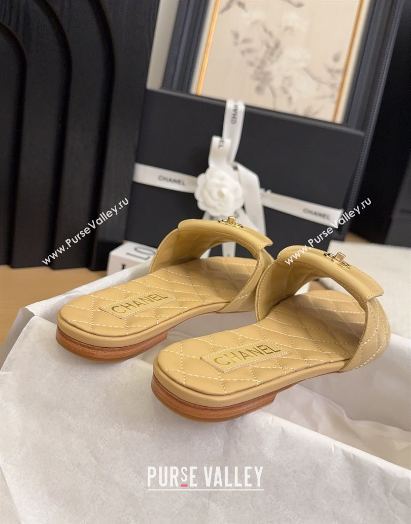 Chanel Lambskin Flat Slides Sandal with CC Foldover Beige 2025 CH041606 (MD-250416053)