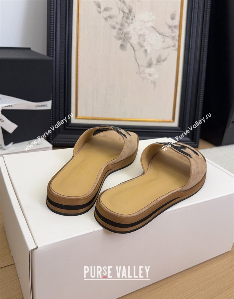 Chanel Suede Flat Slides Sandal with Maxi CC Brown 2025 CH041503 (MD-250415027)