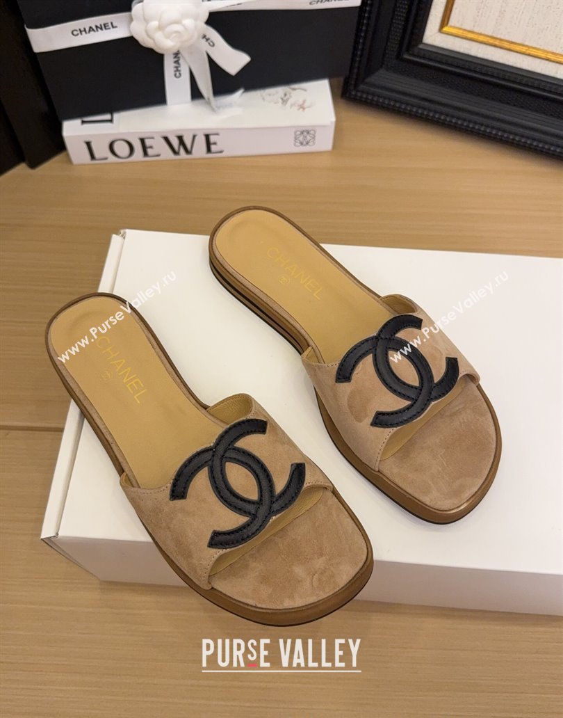 Chanel Suede Flat Slides Sandal with Maxi CC Brown 2025 CH041503 (MD-250415027)