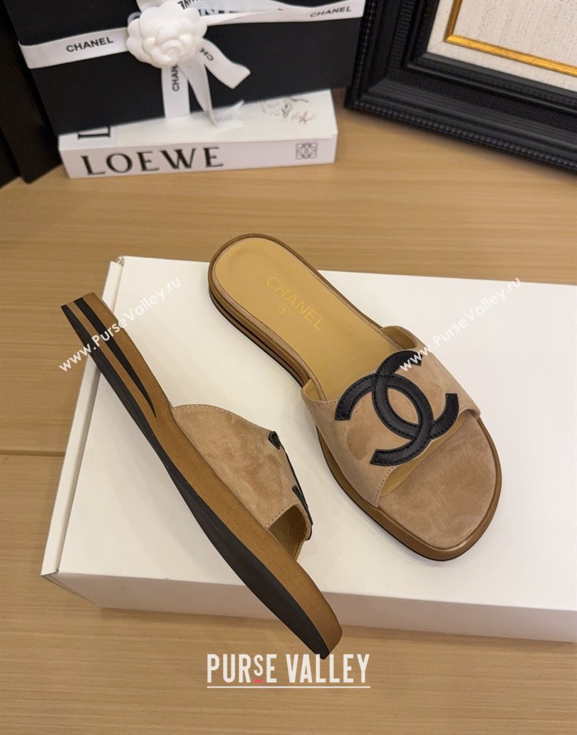 Chanel Suede Flat Slides Sandal with Maxi CC Brown 2025 CH041503 (MD-250415027)