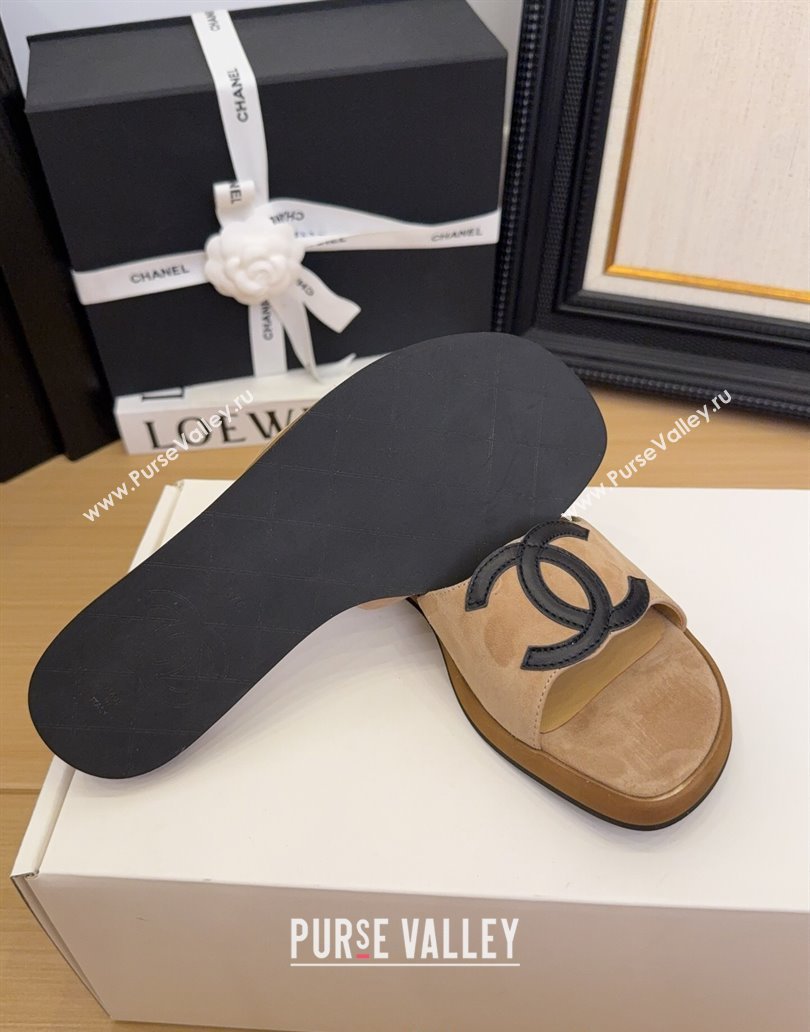 Chanel Suede Flat Slides Sandal with Maxi CC Brown 2025 CH041503 (MD-250415027)