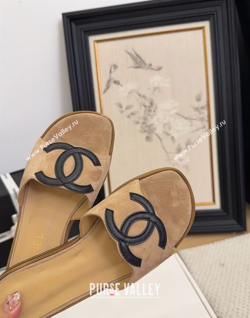 Chanel Suede Flat Slides Sandal with Maxi CC Brown 2025 CH041503 (MD-250415027)