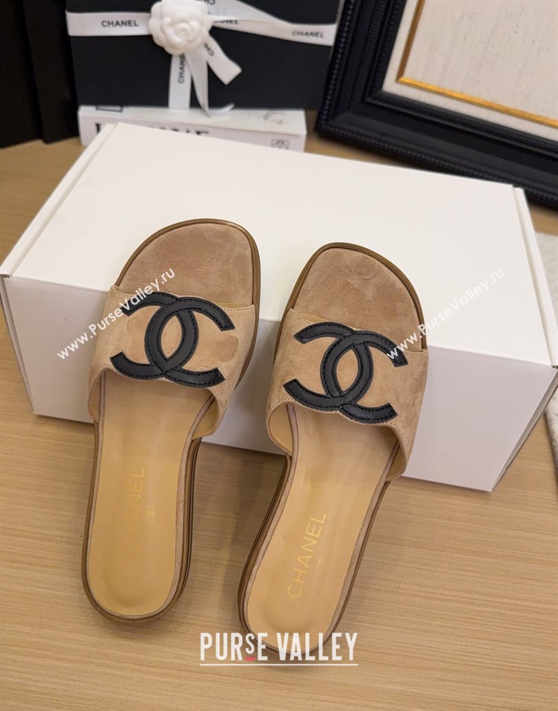 Chanel Suede Flat Slides Sandal with Maxi CC Brown 2025 CH041503 (MD-250415027)