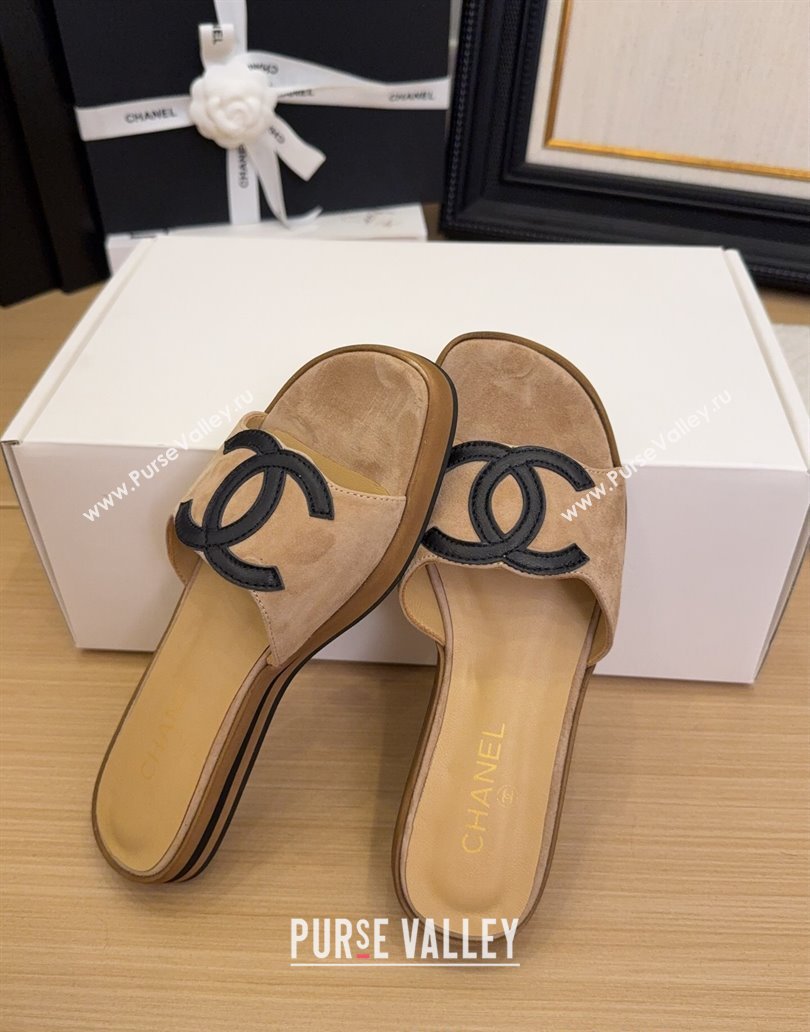 Chanel Suede Flat Slides Sandal with Maxi CC Brown 2025 CH041503 (MD-250415027)