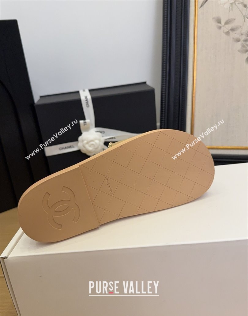 Chanel Leather Wood Flat Slides Sandal with Chain Beige 2025 CH041504 (MD-250415030)