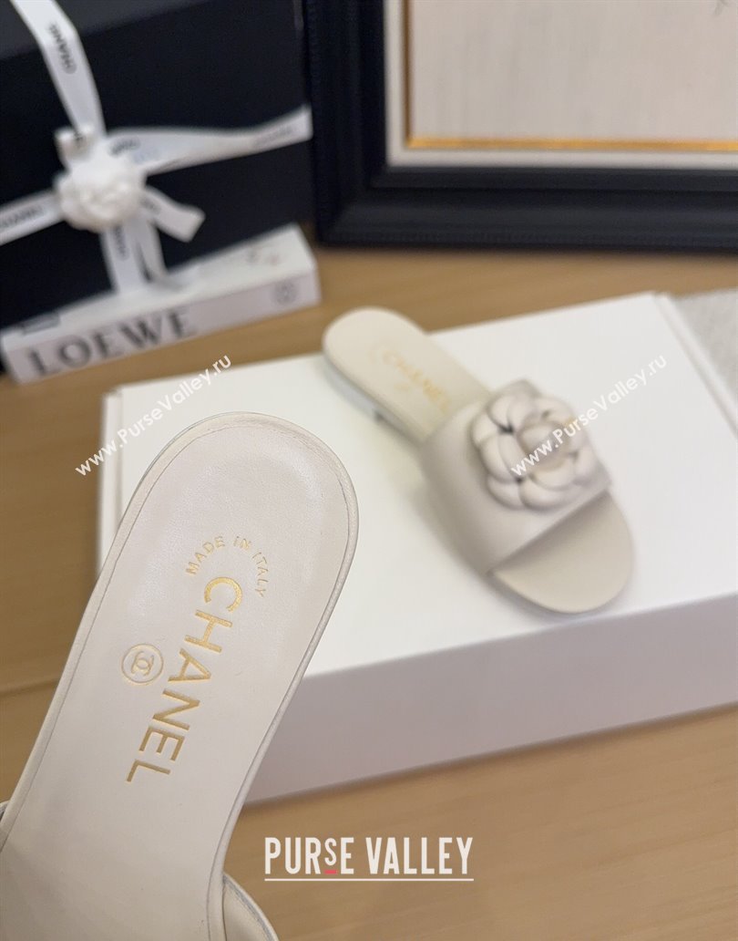 Chanel Lambskin Leather Flat Slides Sandal with Camellia White 2025 CH041505 (MD-250415035)