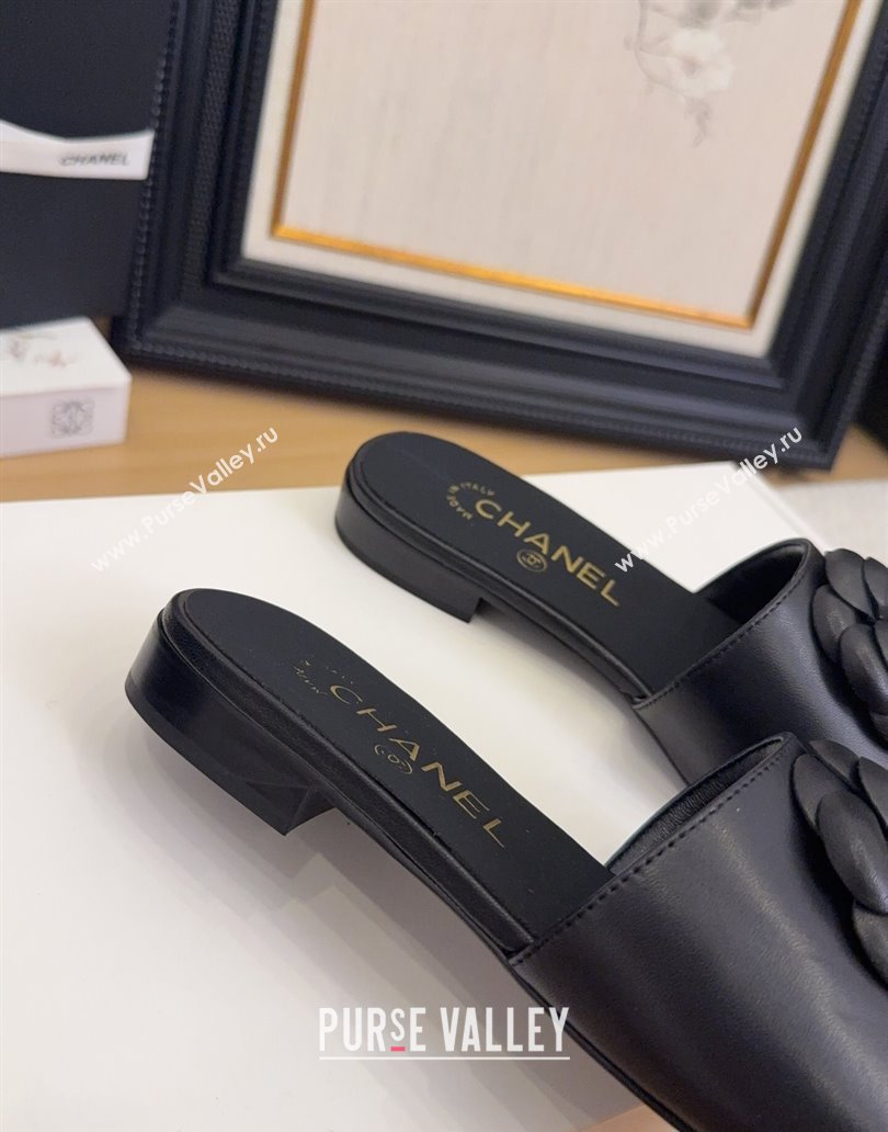 Chanel Lambskin Leather Flat Slides Sandal with Camellia Black 2025 CH041505 (MD-250415036)