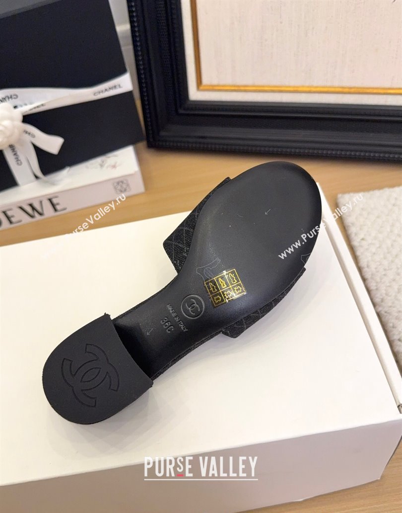 Chanel Quilted Denim Heel Slides Sandal 5cm with Camellia Black 2025 CH041505 (MD-250415042)