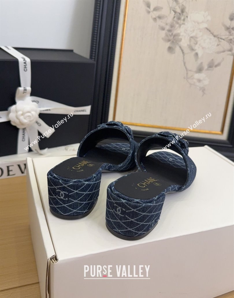 Chanel Quilted Denim Heel Slides Sandal 5cm with Camellia Dark Blue 2025 CH041505 (MD-250415043)