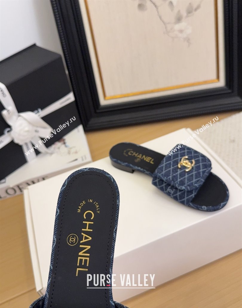 Chanel Quilted Denim Flat Slides Sandal with Foldover G45474 Dark Blue 2025 (MD-250415049)