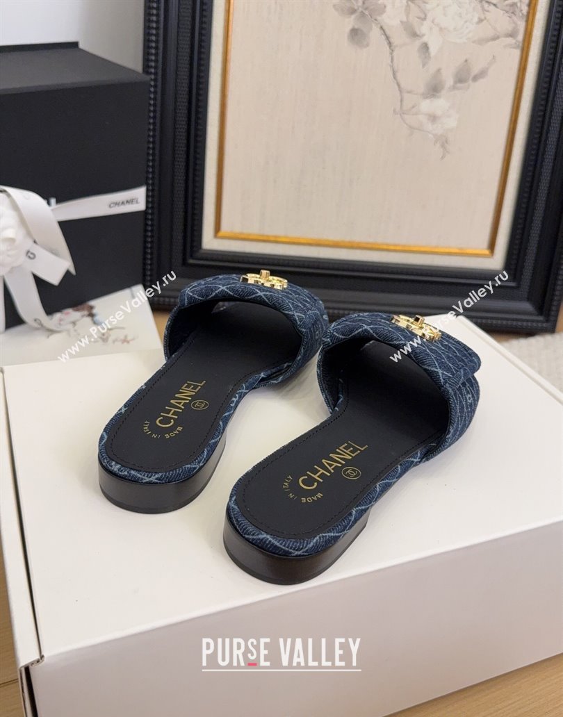 Chanel Quilted Denim Flat Slides Sandal with Foldover G45474 Dark Blue 2025 (MD-250415049)