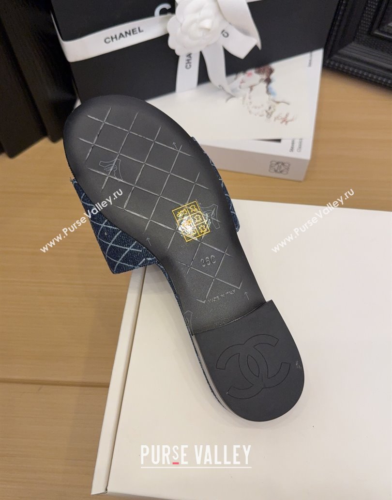 Chanel Quilted Denim Flat Slides Sandal with Foldover G45474 Dark Blue 2025 (MD-250415049)