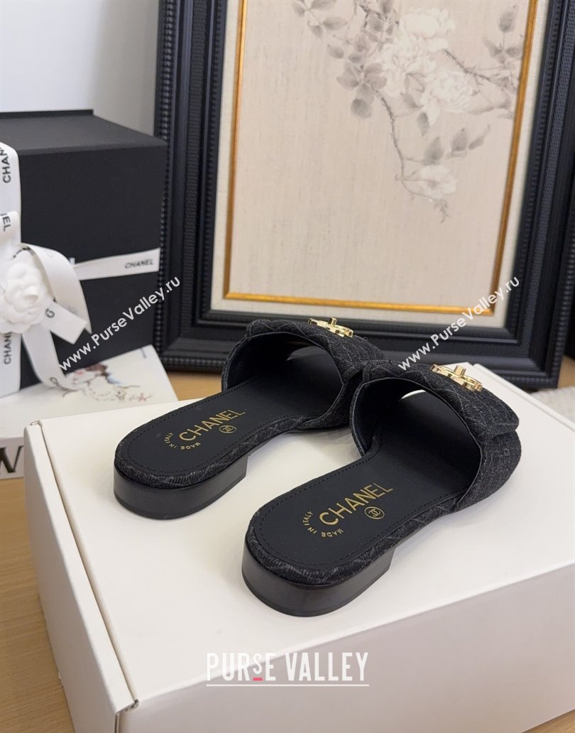 Chanel Quilted Denim Flat Slides Sandal with Foldover G45474 Black 2025 (MD-250415050)