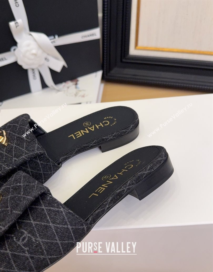 Chanel Quilted Denim Flat Slides Sandal with Foldover G45474 Black 2025 (MD-250415050)