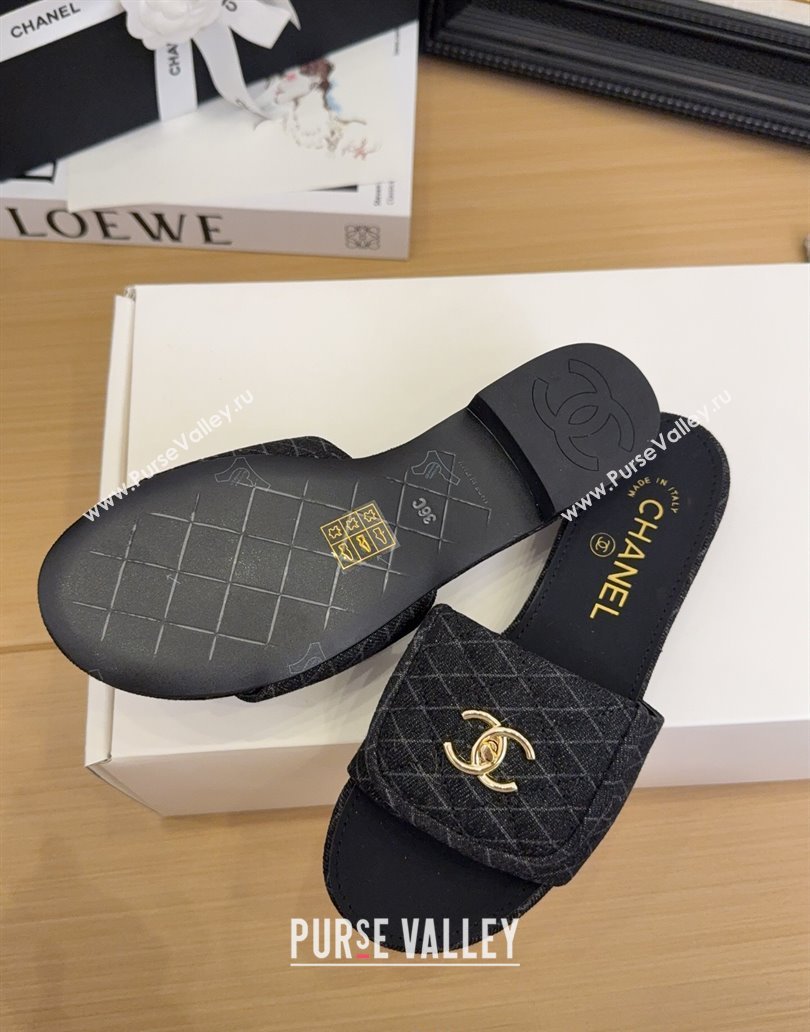Chanel Quilted Denim Flat Slides Sandal with Foldover G45474 Black 2025 (MD-250415050)