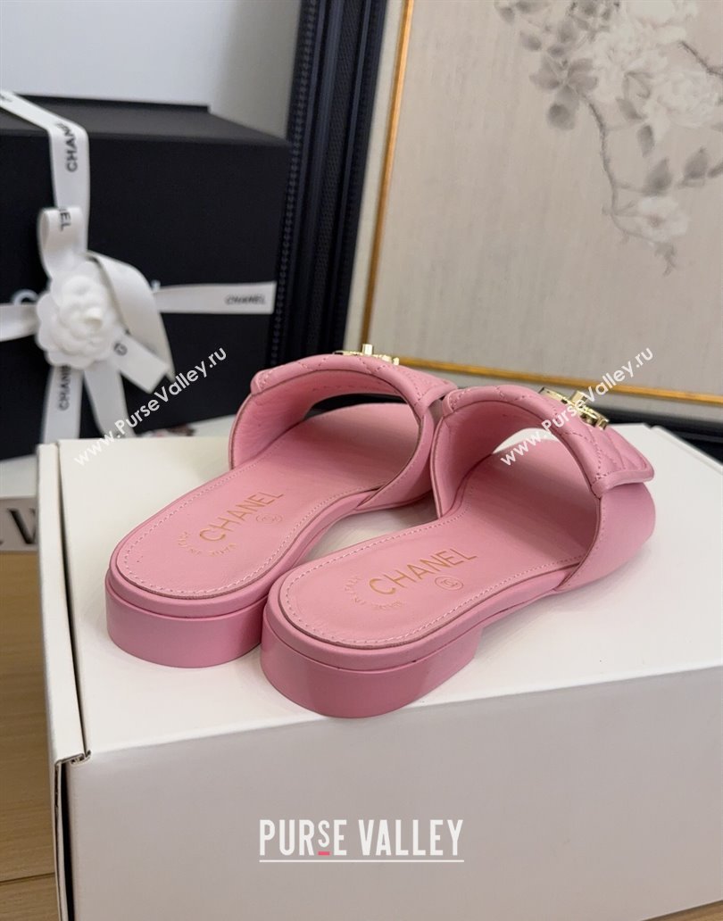 Chanel Quilted Lambskin Flat Slides Sandal with Foldover G45474 Light Pink 2025 (MD-250415062)