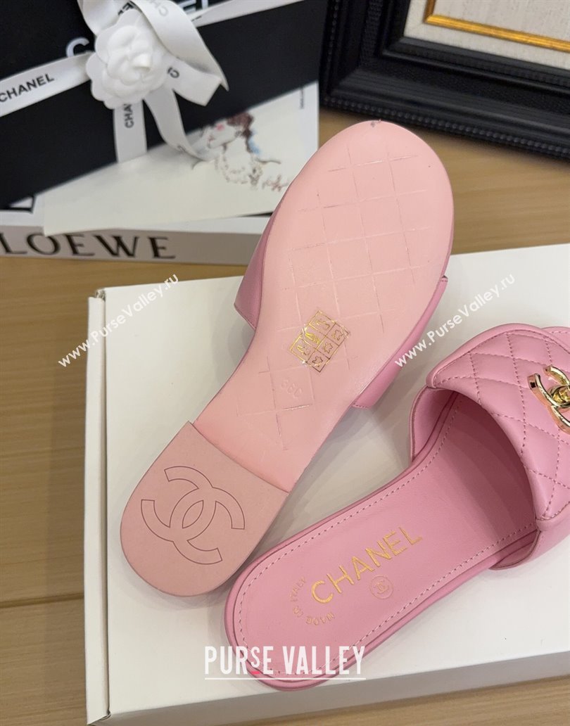 Chanel Quilted Lambskin Flat Slides Sandal with Foldover G45474 Light Pink 2025 (MD-250415062)
