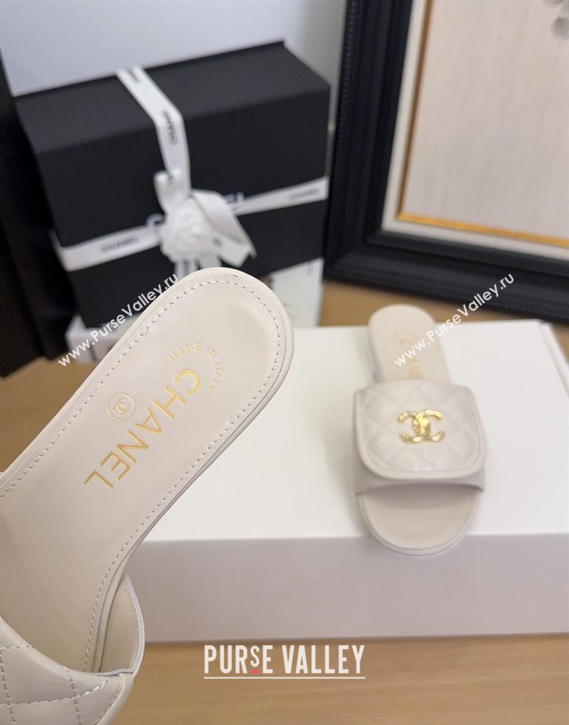 Chanel Quilted Lambskin Flat Slides Sandal with Foldover G45474 White/Gold 2025 (MD-250415064)
