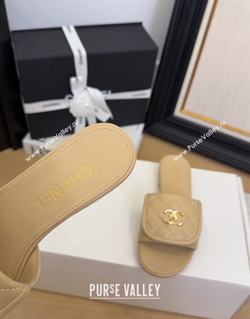 Chanel Quilted Lambskin Flat Slides Sandal with Foldover G45474 Beige 2025 (MD-250415065)