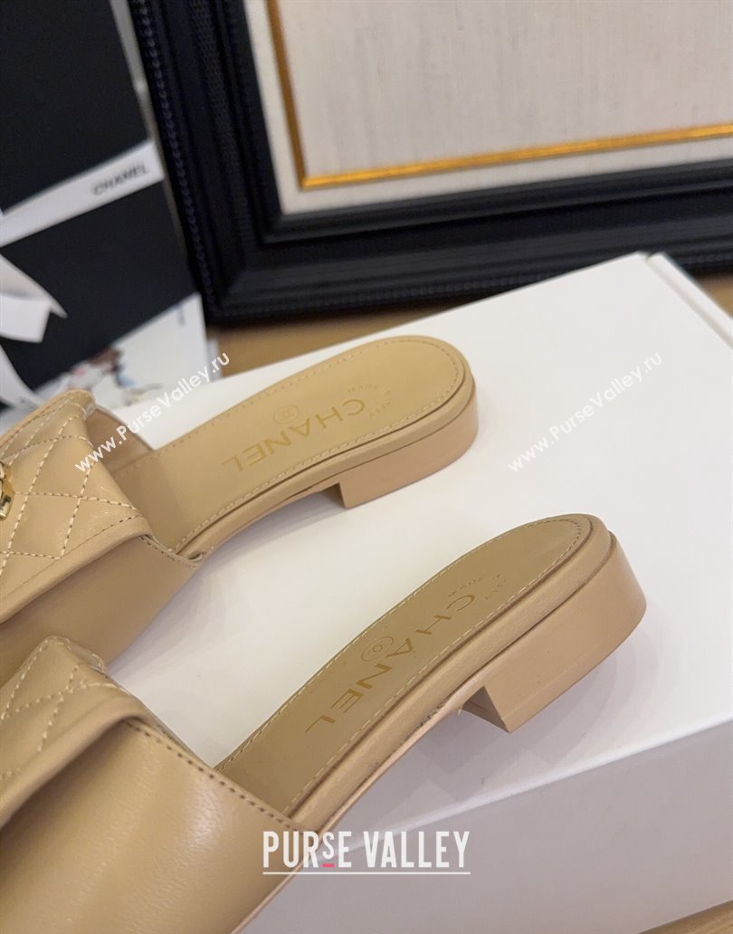 Chanel Quilted Lambskin Flat Slides Sandal with Foldover G45474 Beige 2025 (MD-250415065)