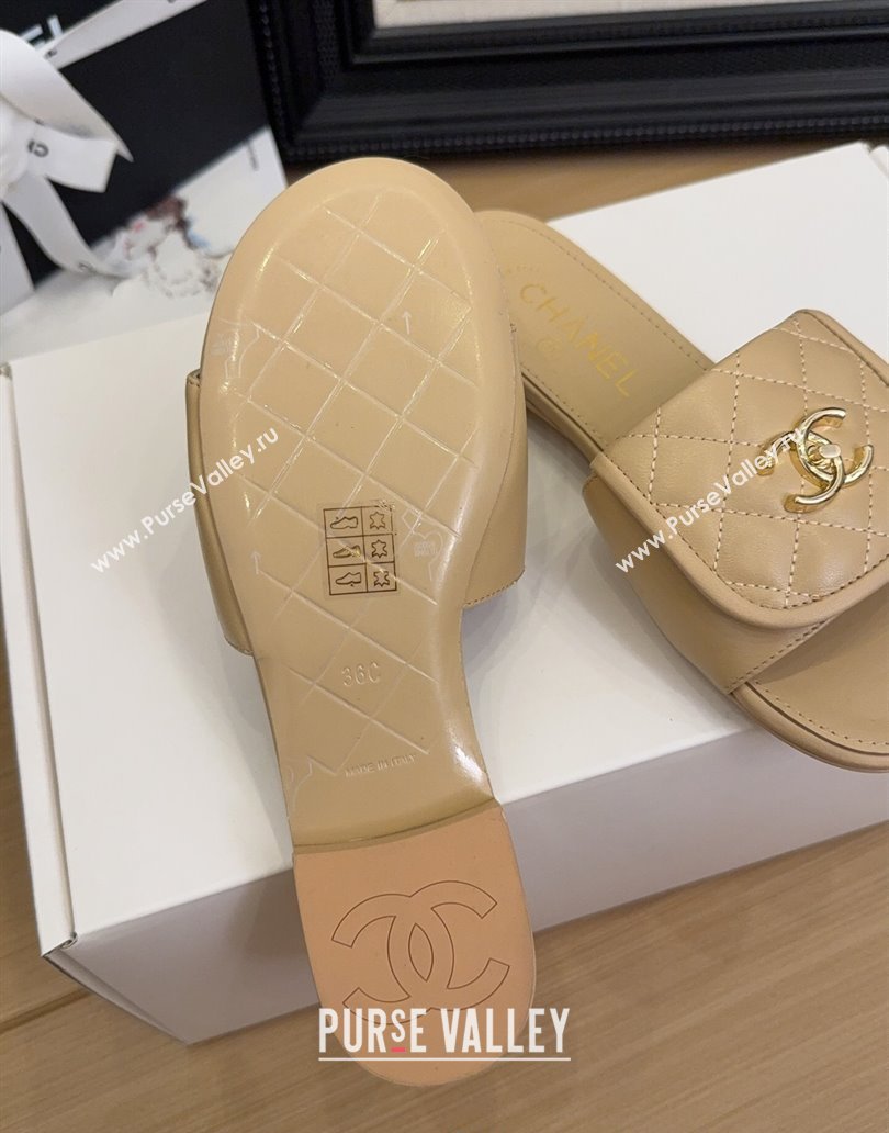 Chanel Quilted Lambskin Flat Slides Sandal with Foldover G45474 Beige 2025 (MD-250415065)