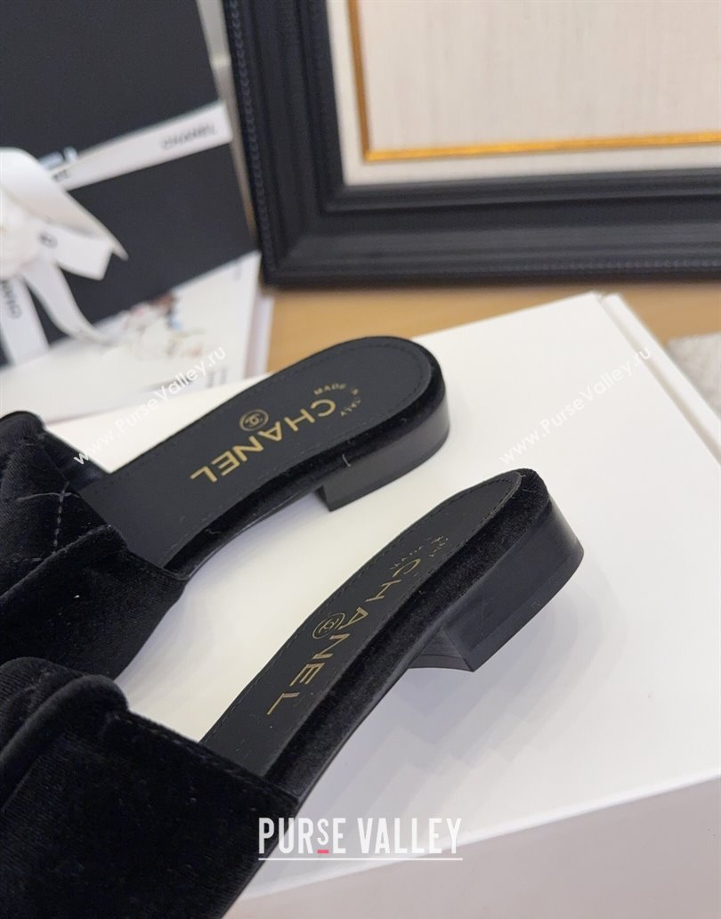 Chanel Velvet Flat Slides Sandal with Foldover G45474 Black 2025 (MD-250415066)