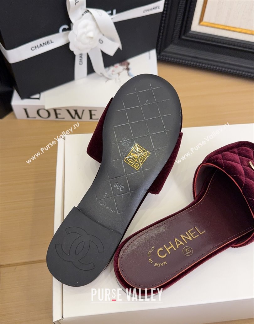 Chanel Velvet Flat Slides Sandal with Foldover G45474 Burgundy 2025 (MD-250415067)