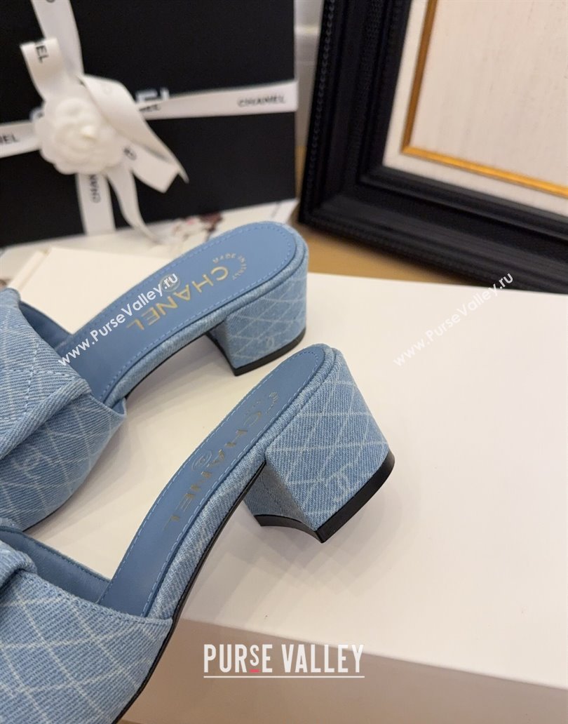 Chanel Quilted Denim Heel Slides Sandal 5cm with Foldover G45474 Light Blue 2025 (MD-250415051)