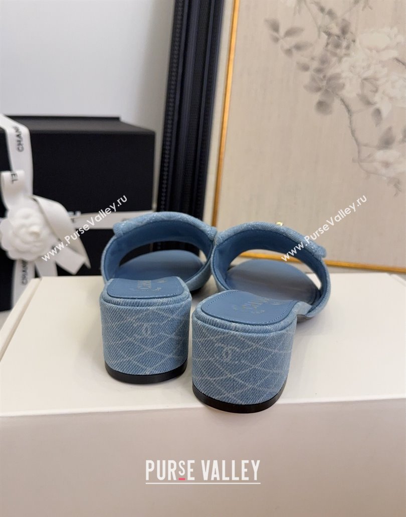 Chanel Quilted Denim Heel Slides Sandal 5cm with Foldover G45474 Light Blue 2025 (MD-250415051)