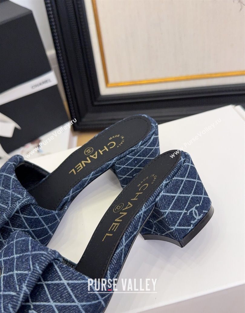 Chanel Quilted Denim Heel Slides Sandal 5cm with Foldover G45474 Dark Blue 2025 (MD-250415052)