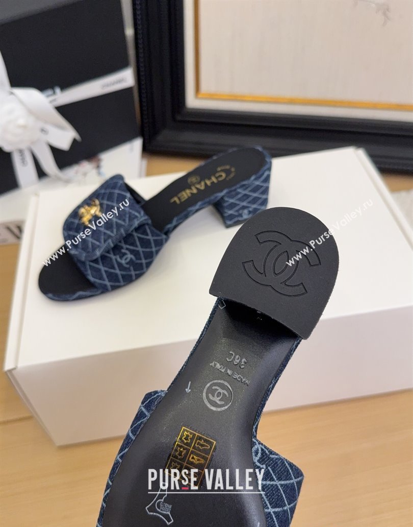 Chanel Quilted Denim Heel Slides Sandal 5cm with Foldover G45474 Dark Blue 2025 (MD-250415052)