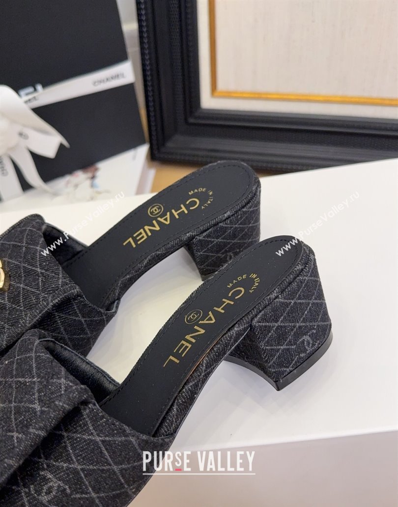 Chanel Quilted Denim Heel Slides Sandal 5cm with Foldover G45474 Black 2025 (MD-250415053)