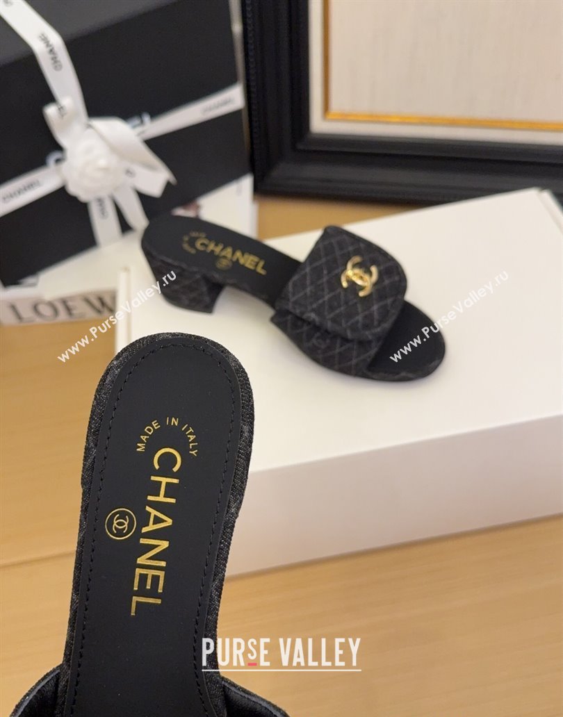 Chanel Quilted Denim Heel Slides Sandal 5cm with Foldover G45474 Black 2025 (MD-250415053)