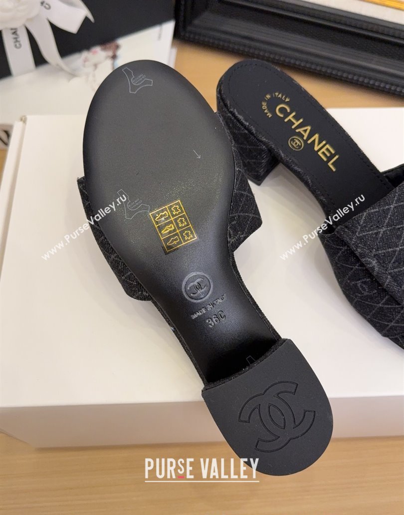 Chanel Quilted Denim Heel Slides Sandal 5cm with Foldover G45474 Black 2025 (MD-250415053)
