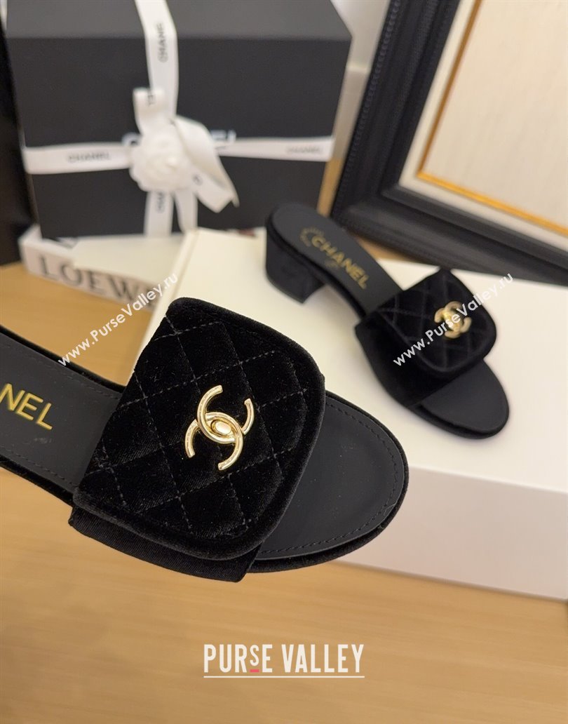 Chanel Velvet Heel Slides Sandal 5cm with Foldover G45474 Black 2025 (MD-250415068)