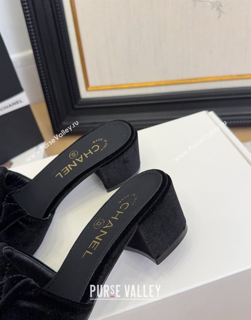 Chanel Velvet Heel Slides Sandal 5cm with Foldover G45474 Black 2025 (MD-250415068)