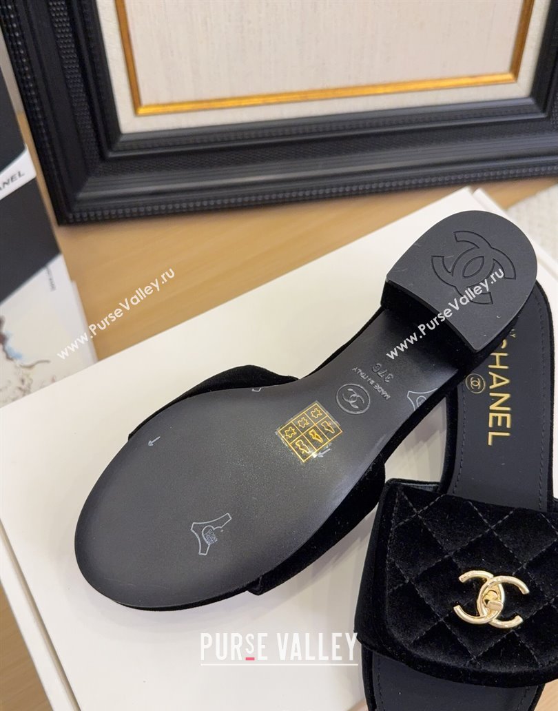 Chanel Velvet Heel Slides Sandal 5cm with Foldover G45474 Black 2025 (MD-250415068)