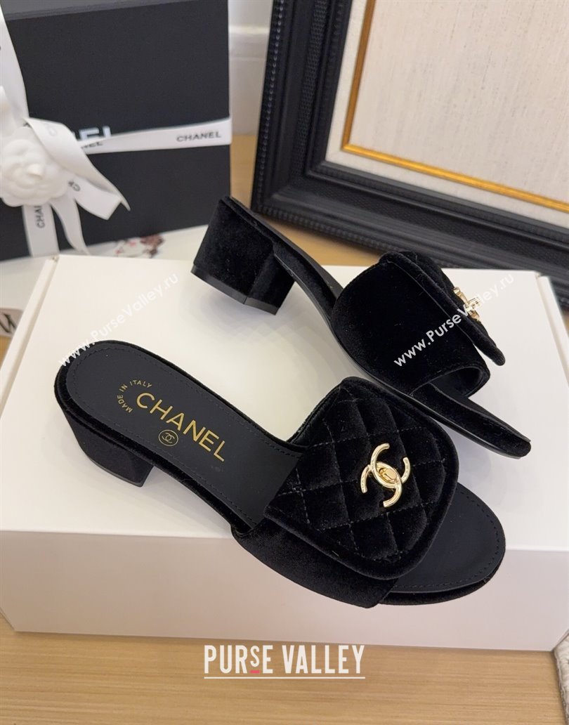 Chanel Velvet Heel Slides Sandal 5cm with Foldover G45474 Black 2025 (MD-250415068)