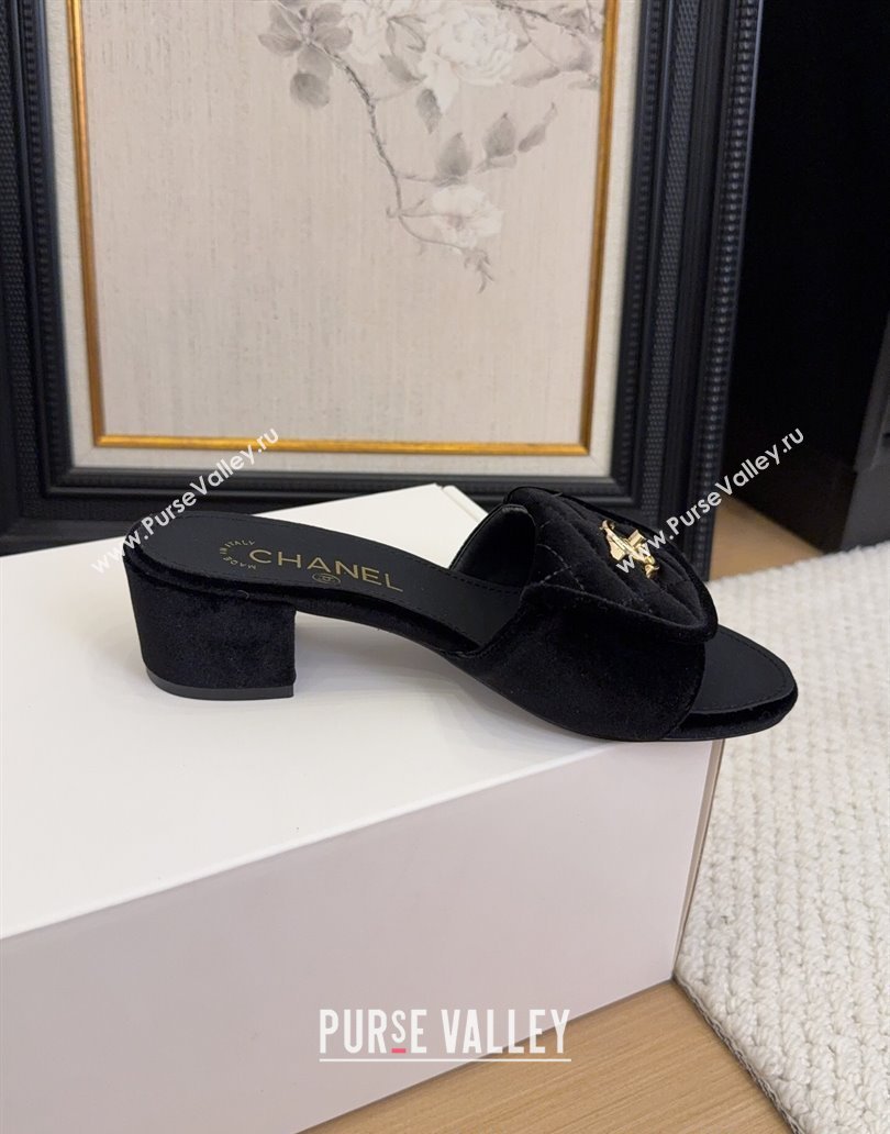Chanel Velvet Heel Slides Sandal 5cm with Foldover G45474 Black 2025 (MD-250415068)